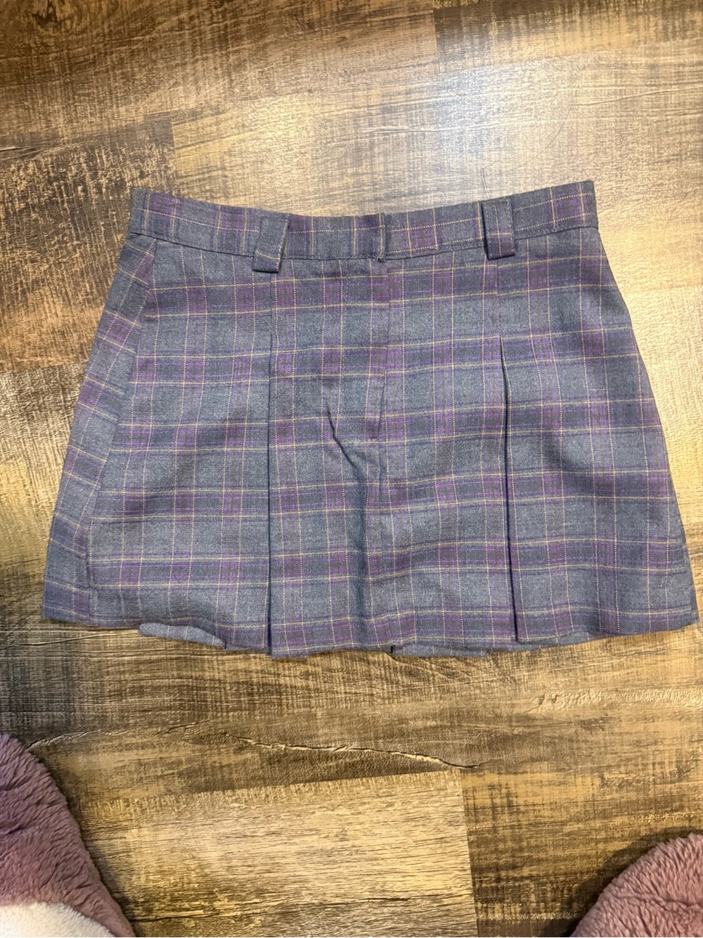Olivaceous Purple Plaid Pleated Mini Skirt with Pink Accents - Picture 1 of 2